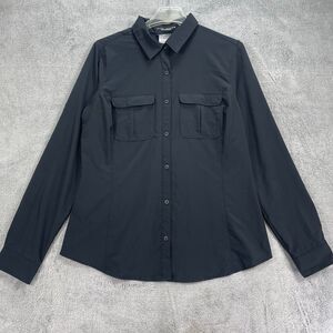 Columbia Sportswear Omni Shade Shirt Women Large Black Sun Protection Button Up